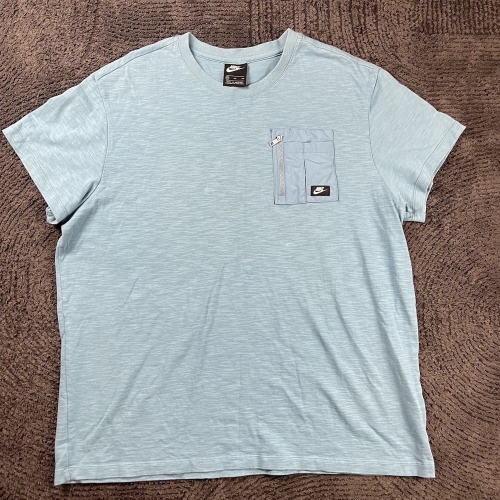 Nike Men's XXL Utility Pocket T-Shirt Blue Slub Cotton Tee Zip Chest Pocket